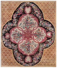 Tapis français ancien de la Savonnerie à médaillons – vers 1800 (dimensions adaptées)
