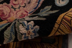 Antique Savonnerie French Midnight Black Carpet - c. 1920 (Size Adjusted)