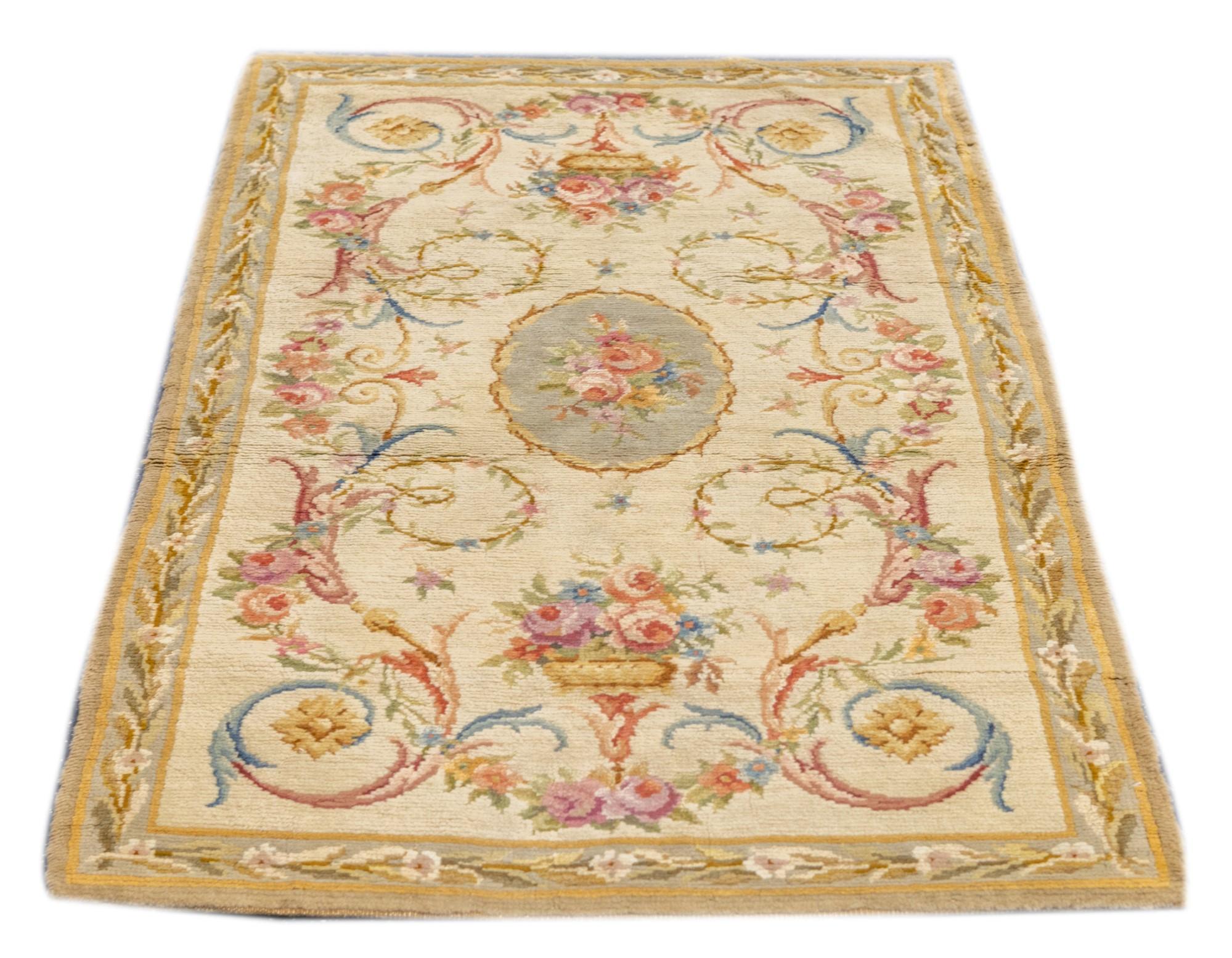 Antique Savonnerie (One of pair) Rug 3'1'' x 5'3'' For Sale 3
