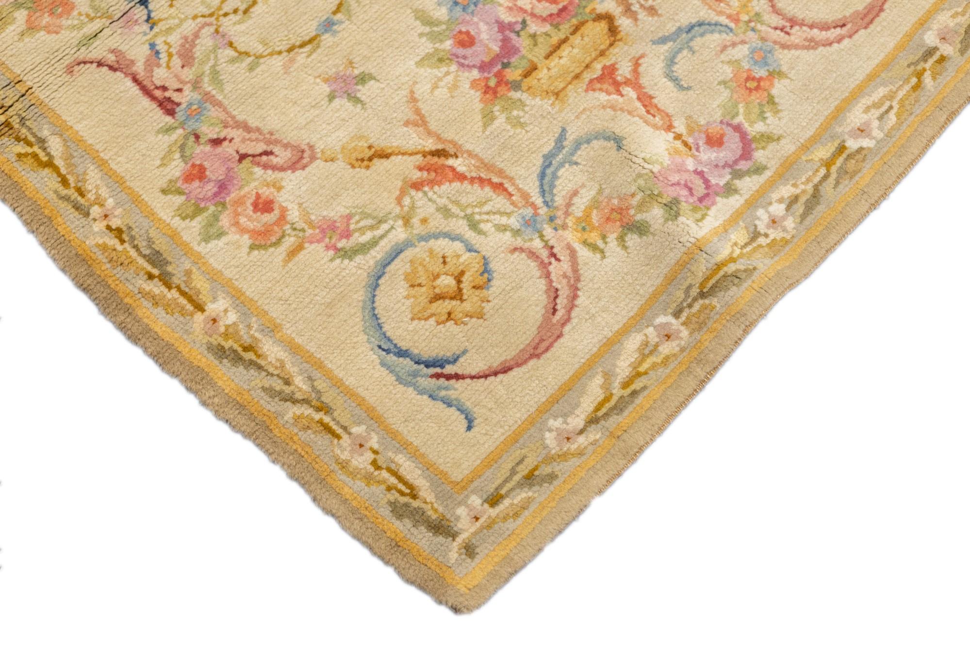 French Antique Savonnerie (One of pair) Rug 3'1'' x 5'3'' For Sale