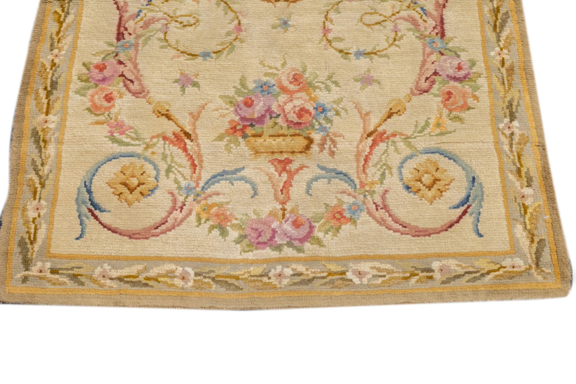 Hand-Knotted Antique Savonnerie (One of pair) Rug 3'1'' x 5'3'' For Sale