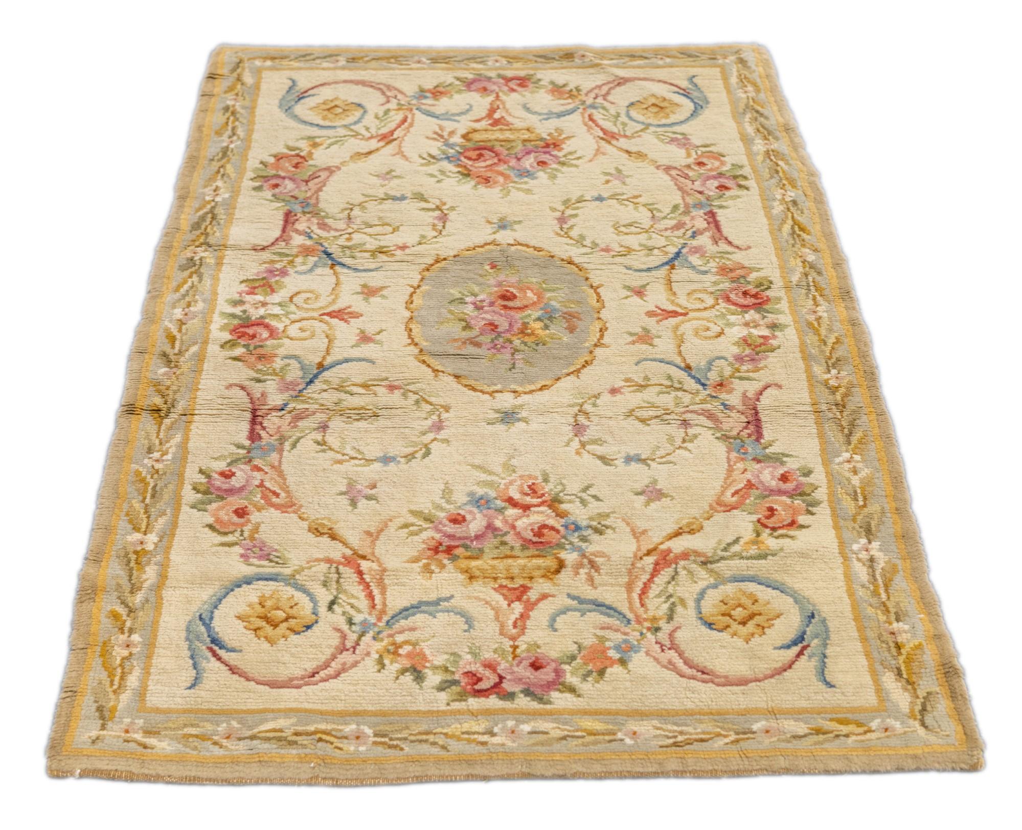 Antique Savonnerie (One of pair) Rug 3'2'' x 5'2'' For Sale 4