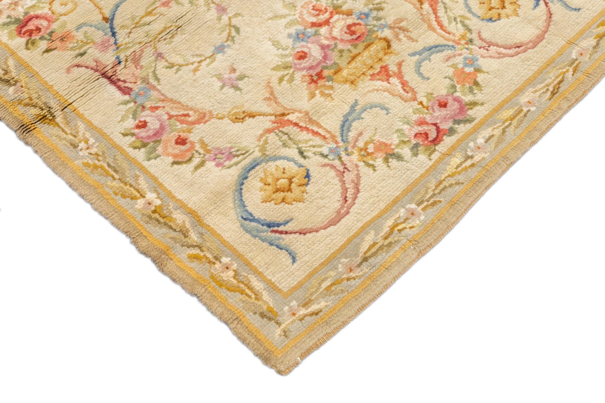 French Antique Savonnerie (One of pair) Rug 3'2'' x 5'2'' For Sale