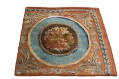 Antique Savonnerie Peach and Blue Wool Rug Fragment by Rug & Kilim