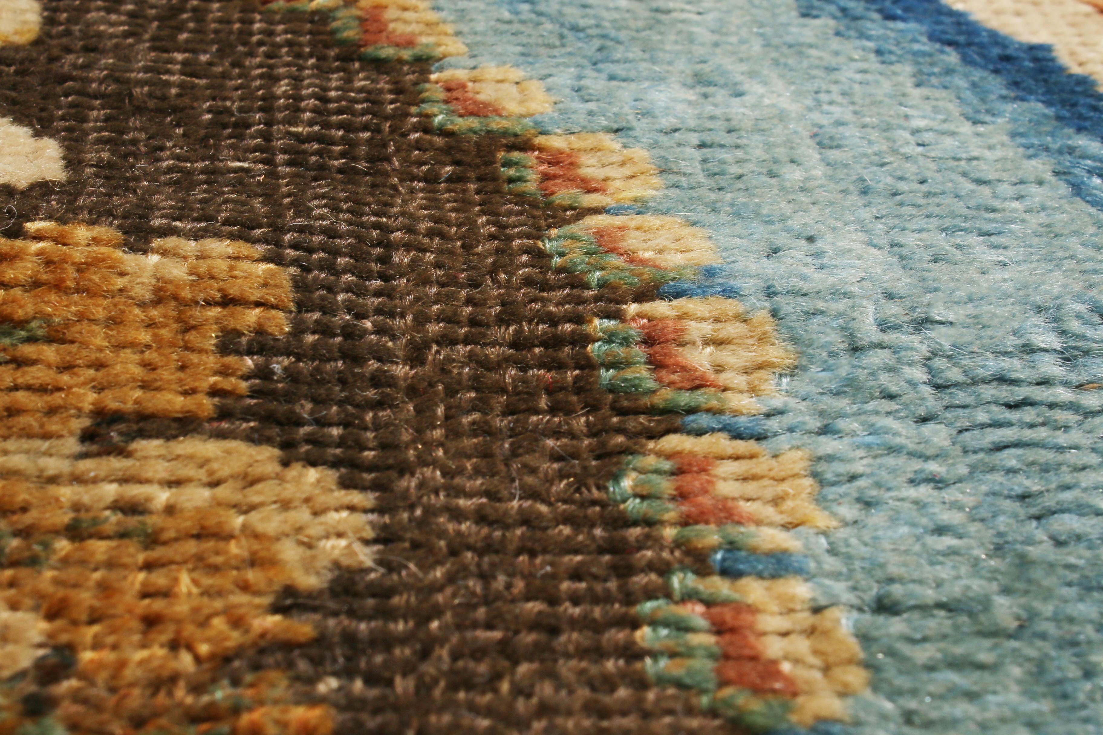 Antique Savonnerie Peach and Blue Wool Rug Fragment by Rug & Kilim In Good Condition For Sale In Long Island City, NY