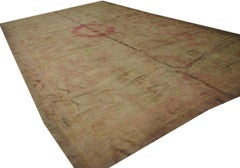 1900s Rose Medallion Antique French Savonnerie Carpet 10'6''x18'6'' Knotted Rug