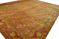 1930s Pink Rose Antique Austrian Savonnerie Carpet 19'10''x20'8'' Woven Wool Rug