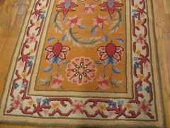 1950s Yellow Floral European Vintage Spanish Savonnerie Rug 4'0"x16'0". Runner