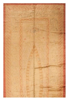 1900s Camel Medallion Antique Savonnerie Rug 9'8"x23'0" Woven Wool Carpet