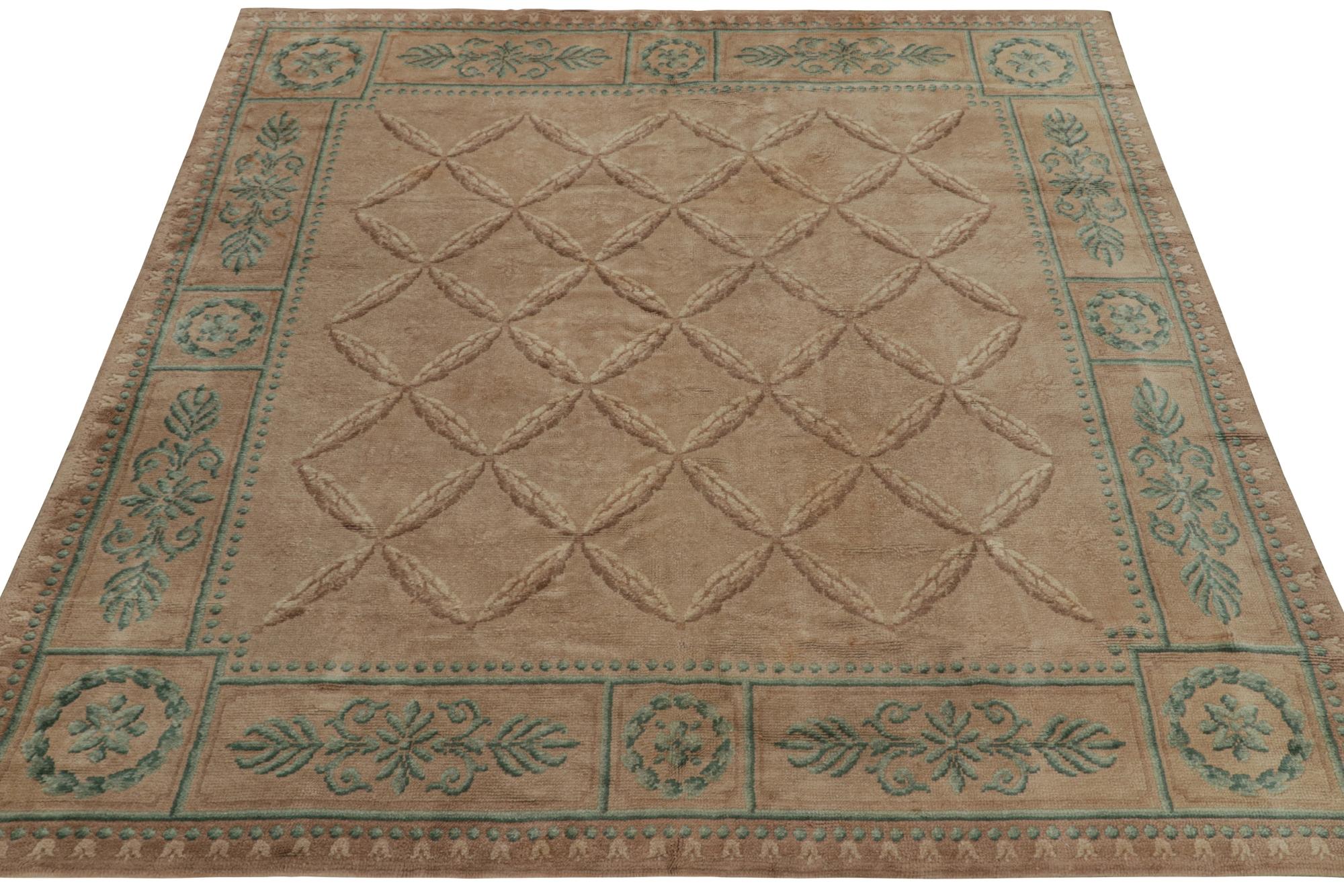  Antique Savonnerie Rug in Beige-Brown & Green Floral Patterns In Good Condition For Sale In Long Island City, NY