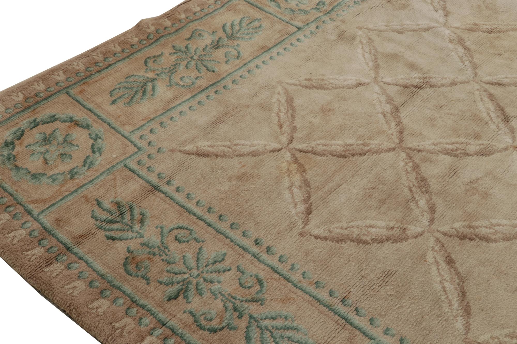 Late 19th Century  Antique Savonnerie Rug in Beige-Brown & Green Floral Patterns For Sale