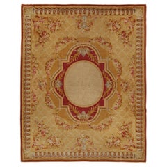 Antique Savonnerie rug in Gold & Red with Medallion and Florals - by Rug & Kilim