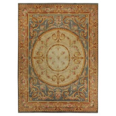 Antique Savonnerie Rug with Cream Medallion and Floral Patterns, by Rug 
Kilim