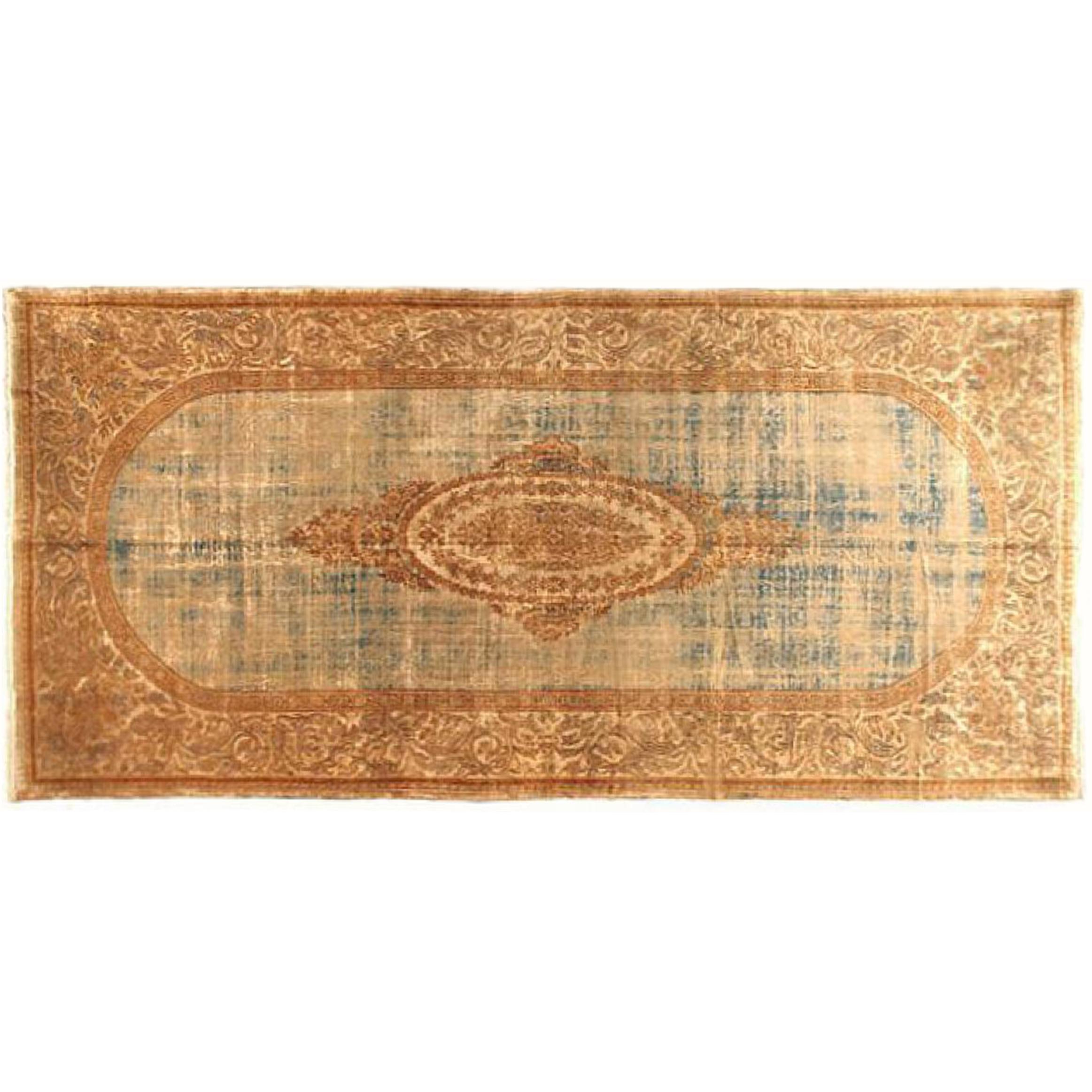 Antique Savonnerie Style Persian Kerman Oriental Rug, Distressed, w/ Soft Colors For Sale