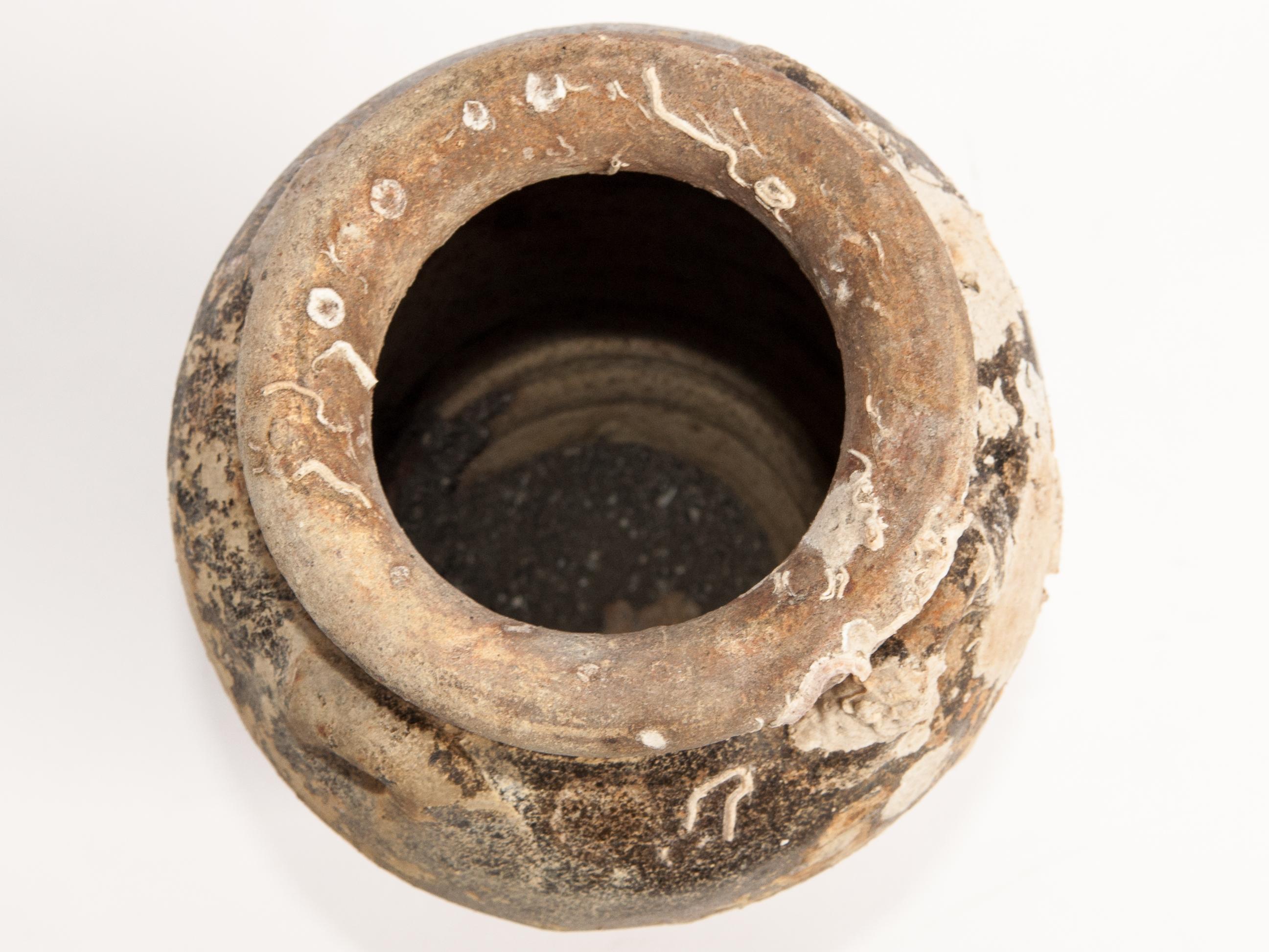Ceramic Antique Sawankhalok Jar with Encrustations, Sawankhalok, Thailand, 15th Century