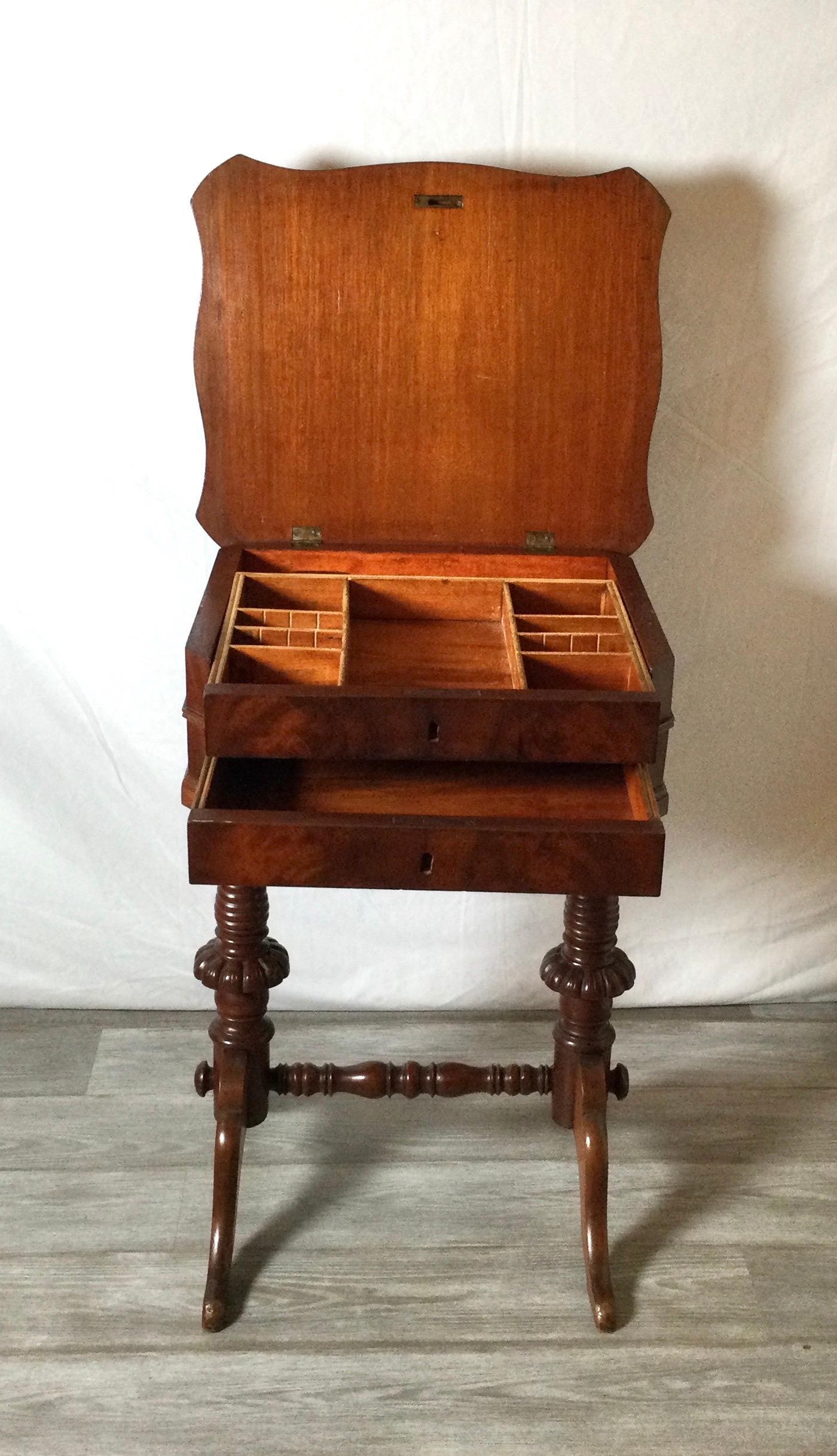 Antique Sawing Two-Drawer Table Stand with Drawers In Good Condition For Sale In Lambertville, NJ