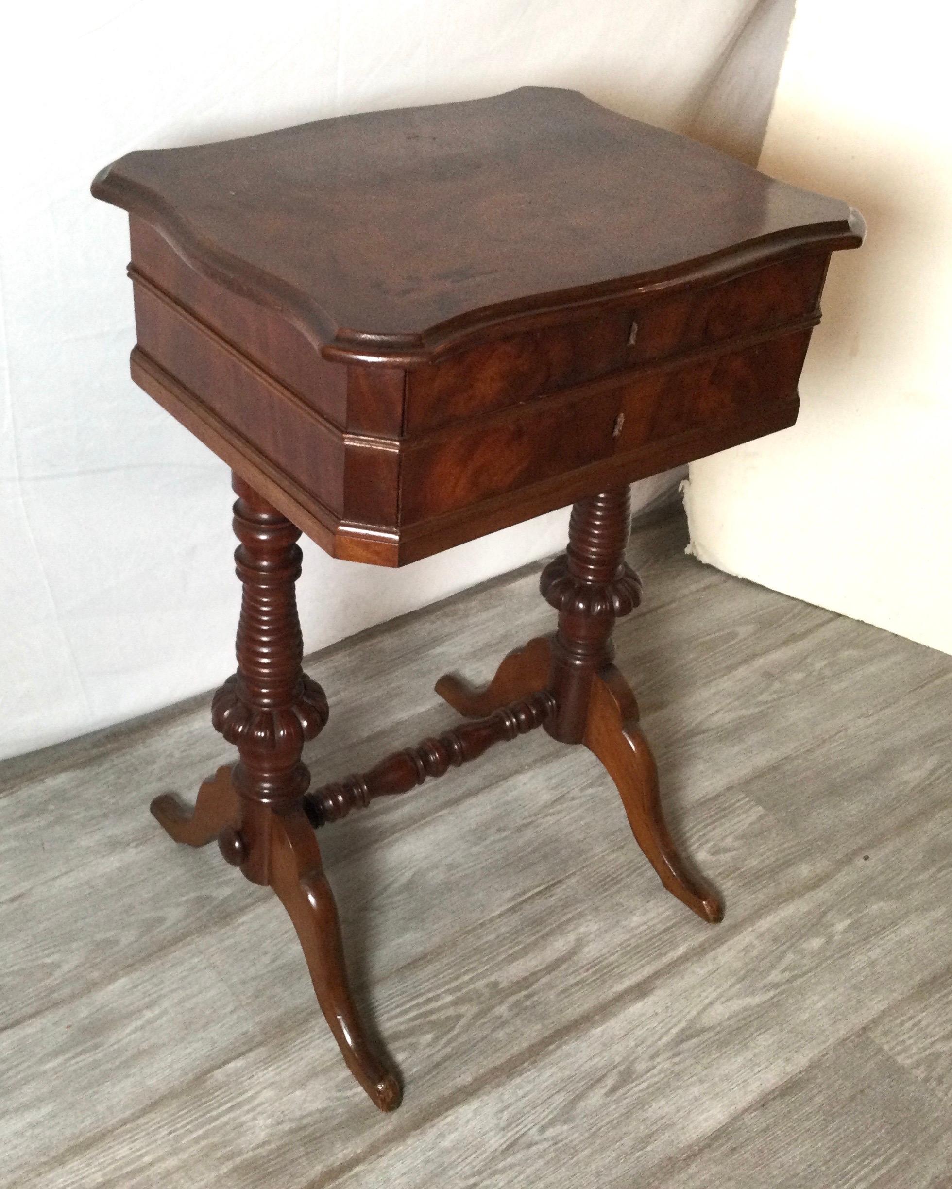 Hardwood Antique Sawing Two-Drawer Table Stand with Drawers For Sale
