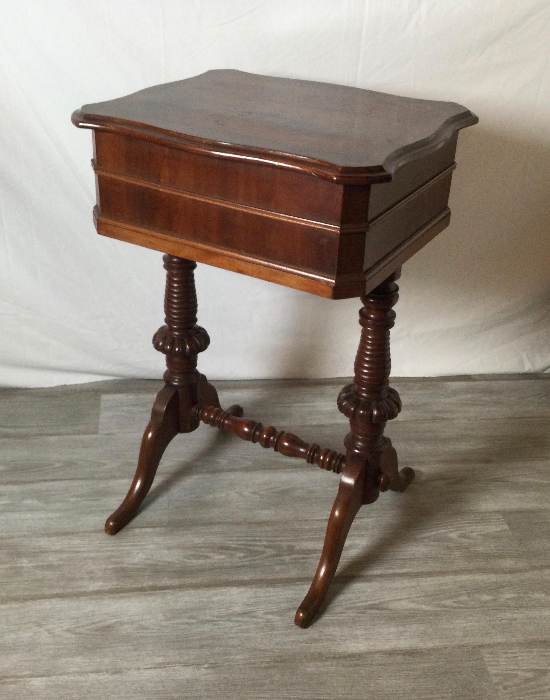 Antique Sawing Two-Drawer Table Stand with Drawers For Sale 1