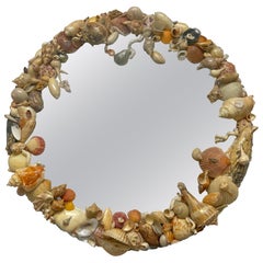 Antique Scalloped Frameless Circular Shelled Mirror