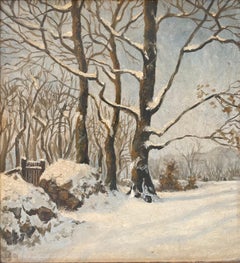 Antico paesaggio invernale scandinavo degli anni '30 - dipinto a olio firmato