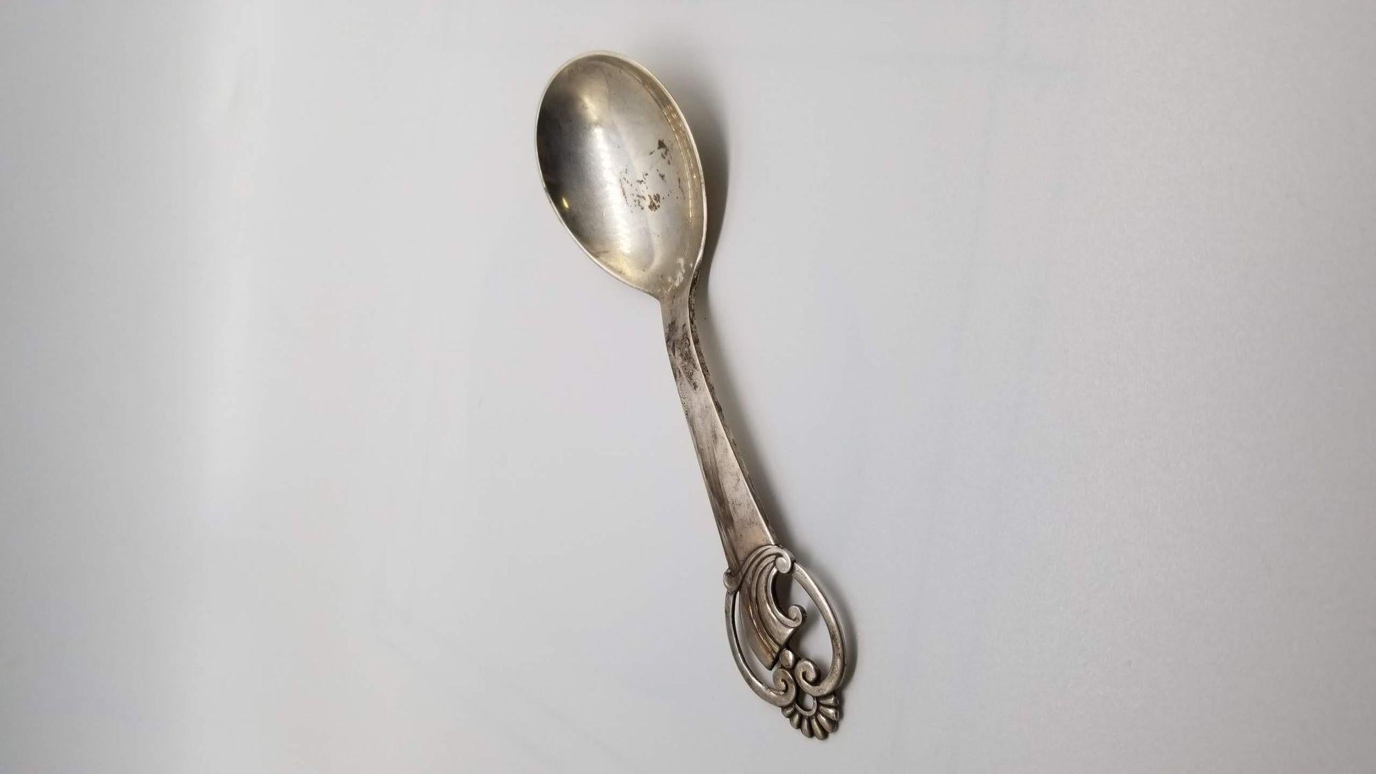 Antique Scandinavian 830S Silver Marmalade Spoon with RR Mark In Excellent Condition For Sale In Van Nuys, CA