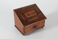 Antique Scandinavian Baroque Style Oak Sewing Box Small Chest with Key Mid 1800