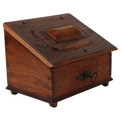 Antique Scandinavian Baroque Style Oak Sewing Box Small Chest with Key Mid 1800