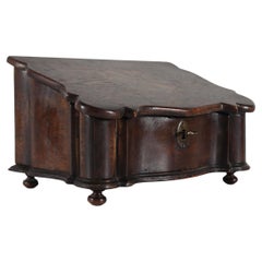 Antique Scandinavian Baroque Style Oak Sewing Box Small Chest with Key Mid 19th