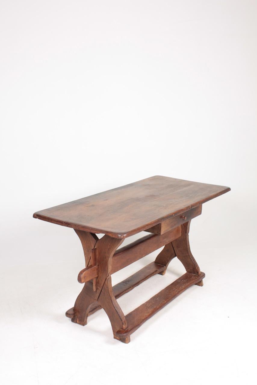 Antique Scandinavian Baroque Table in Patinated Solid Oak, 18th Century 2