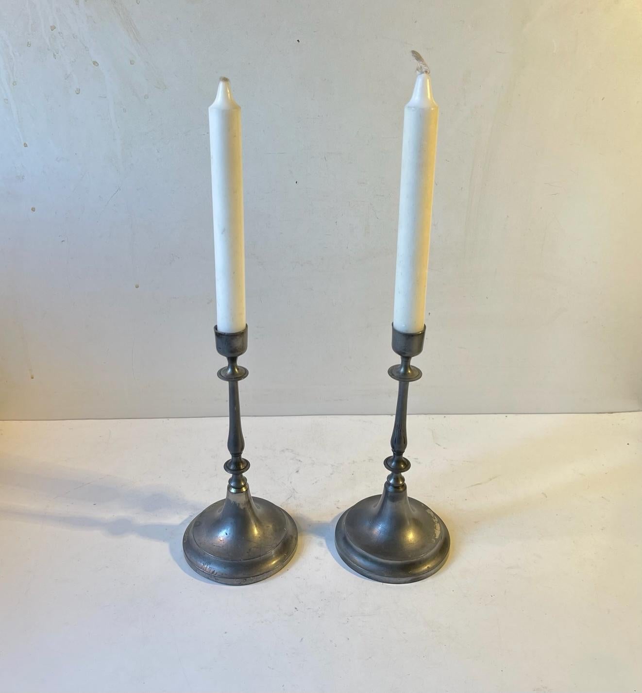 pewter candle holders antique