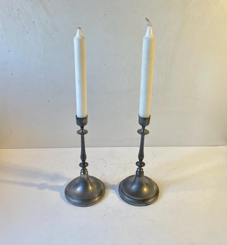 Antique Scandinavian Candlesticks in Pewter For Sale at 1stDibs antique pewter candlesticks