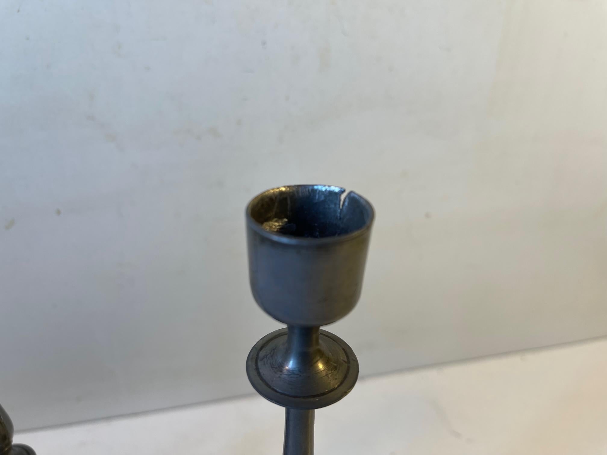 19th Century Antique Scandinavian Candlesticks in Pewter For Sale