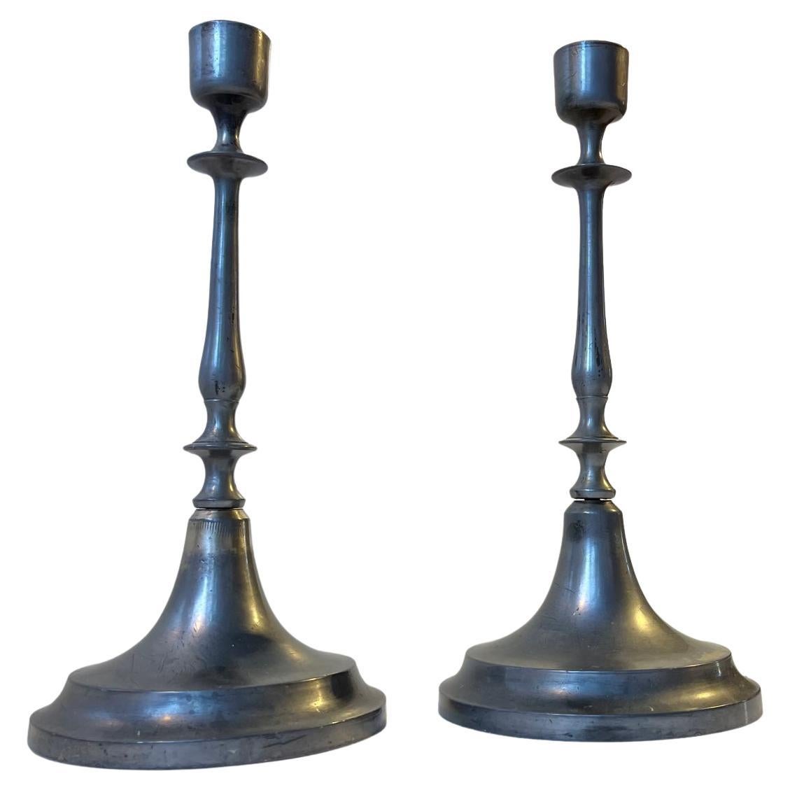 Antique Scandinavian Candlesticks in Pewter For Sale