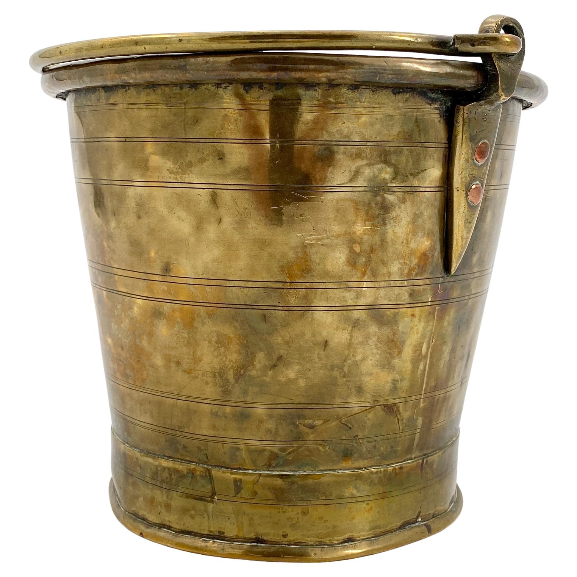 Folk Art Antique Scandinavian Coal or Fireplace Bucket in Brass, Circa 1810