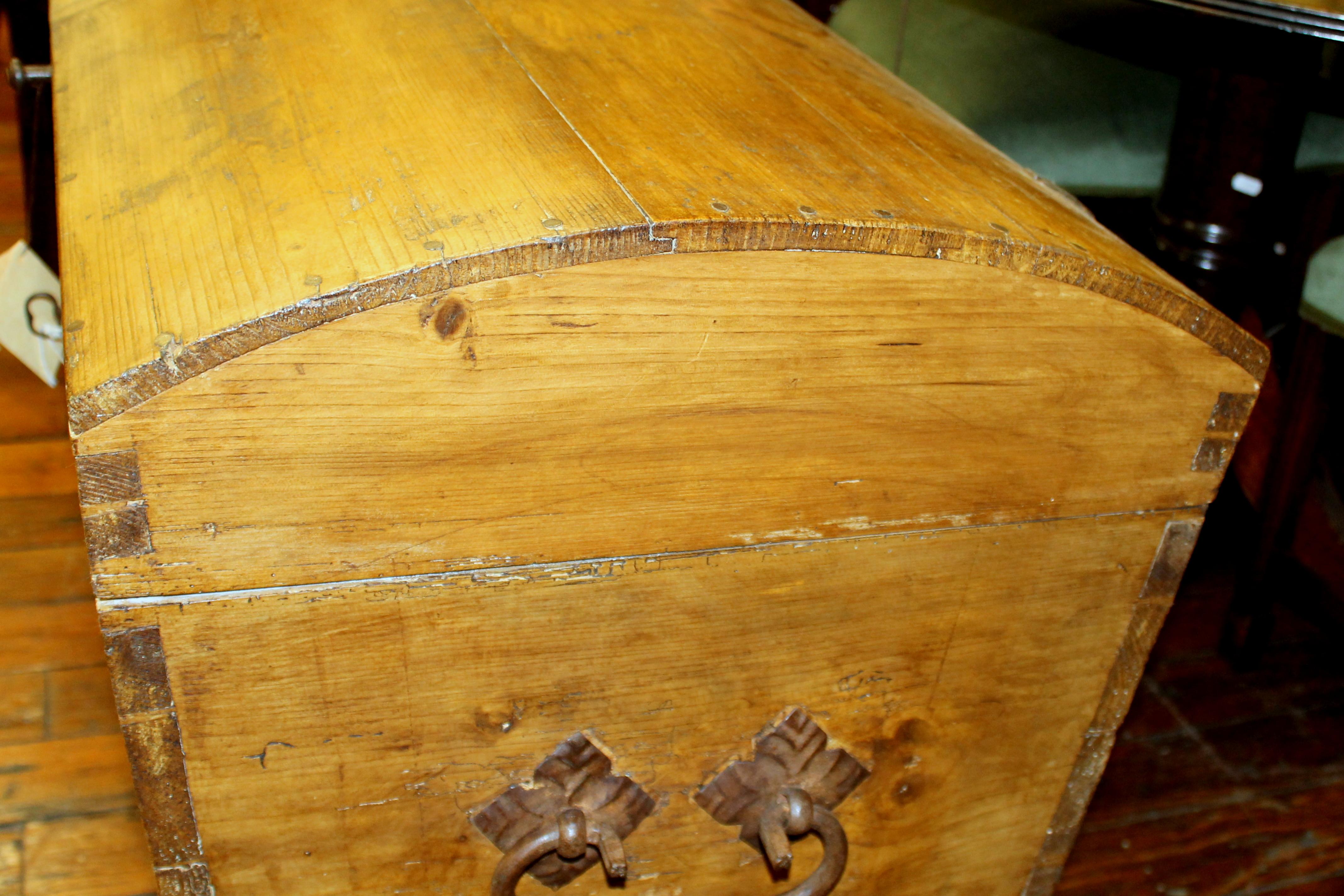 Antique Scandinavian Dovetailed Pine Large Deacon's Dome-Top Trunk 14