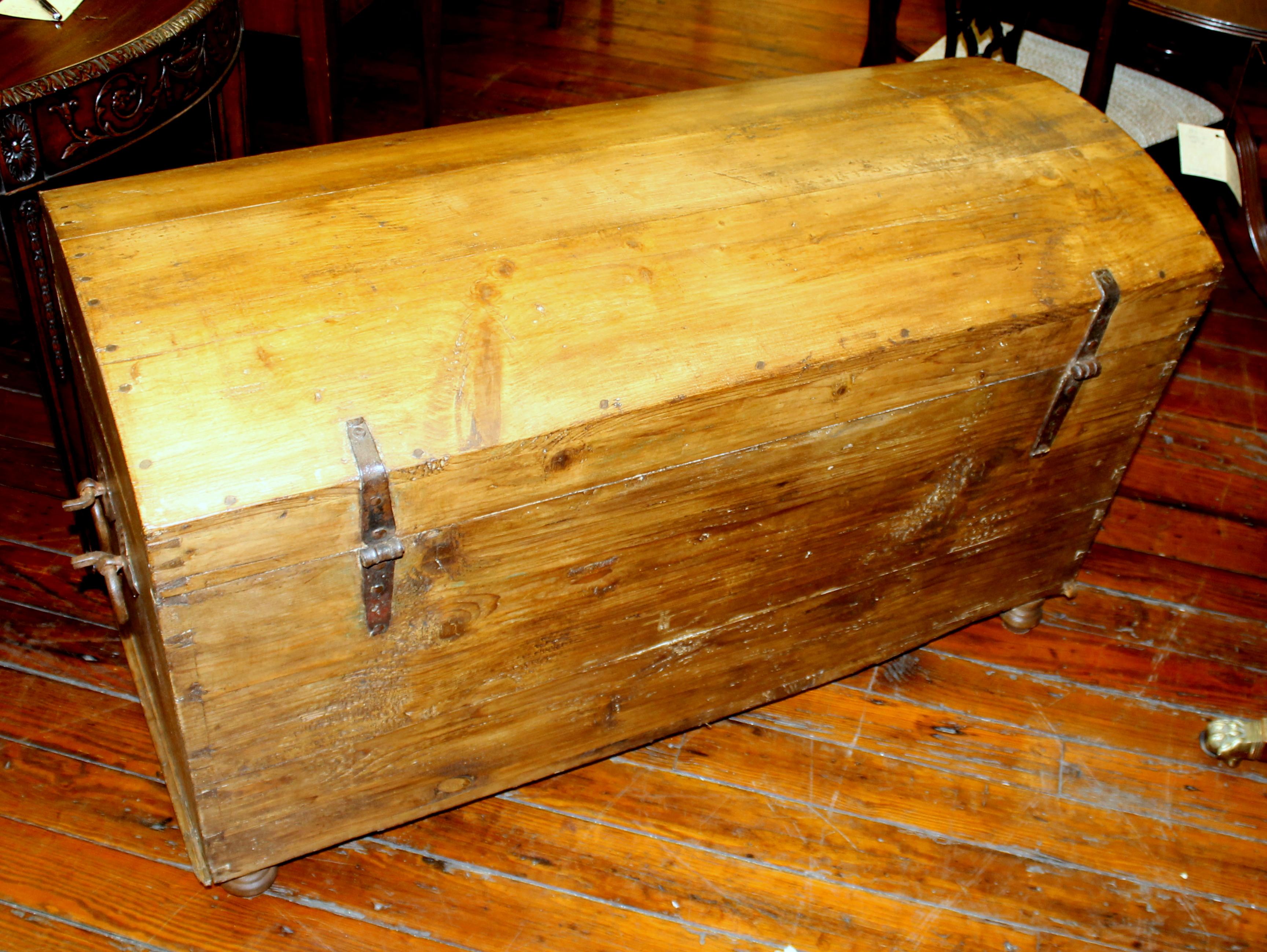 Antique Scandinavian Dovetailed Pine Large Deacon's Dome-Top Trunk 2