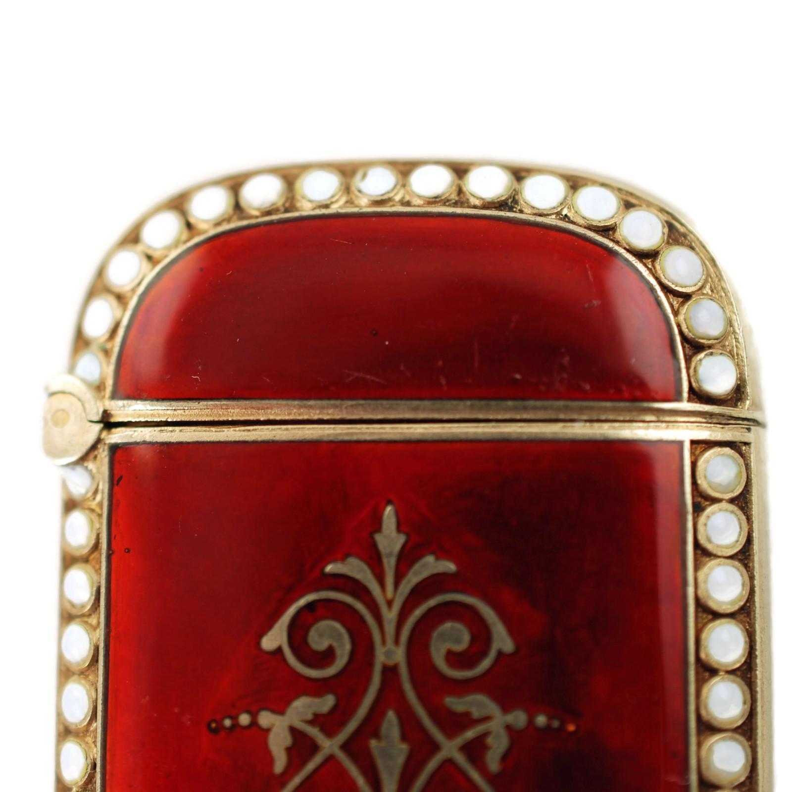 19th Century Antique Scandinavian Enameled Sterling Silver Vesta Case with Neoclassical Motif