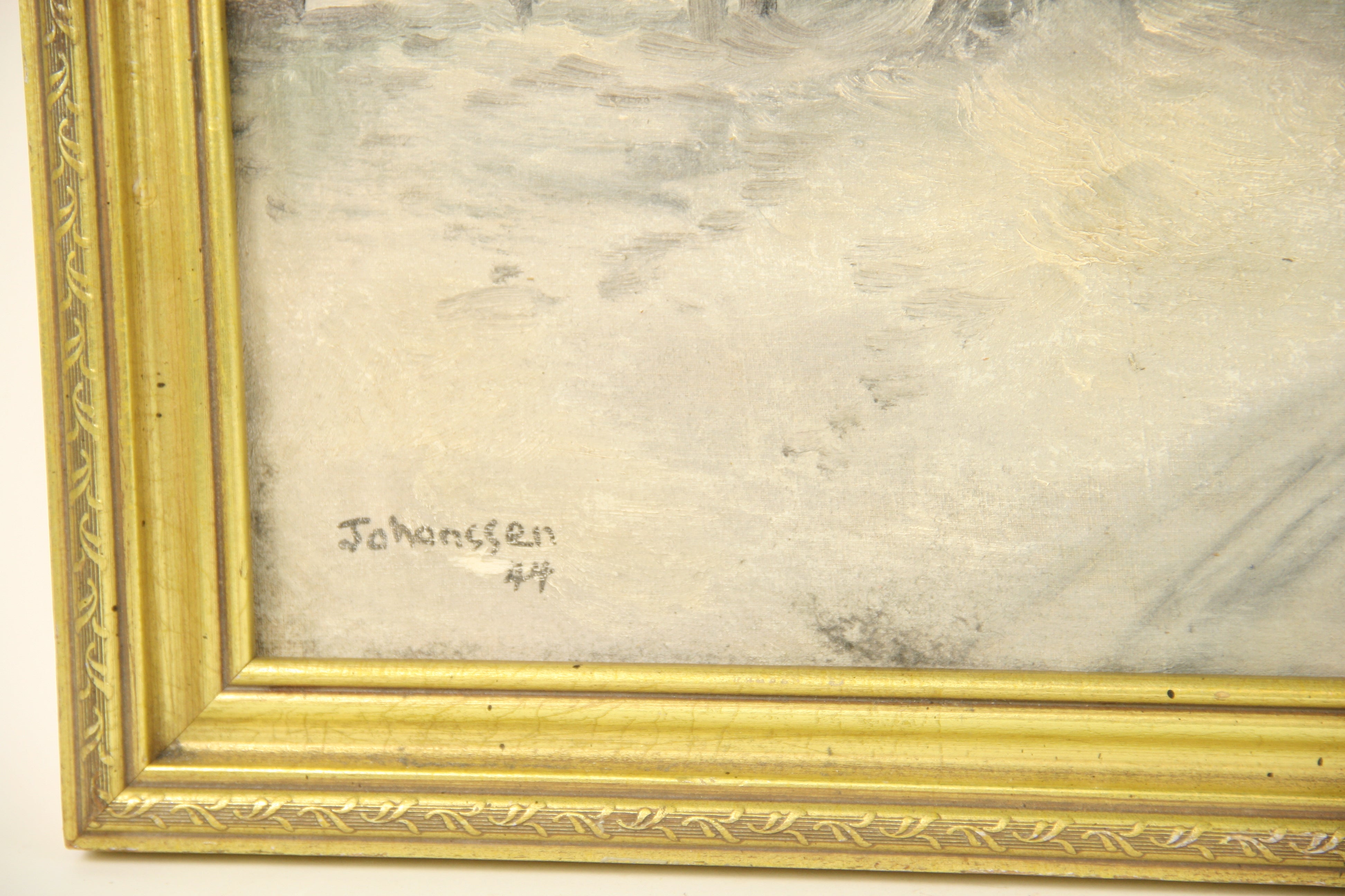 Peinture Ancien paysage d'hiver scandinave impressionniste à l'huile  en vente