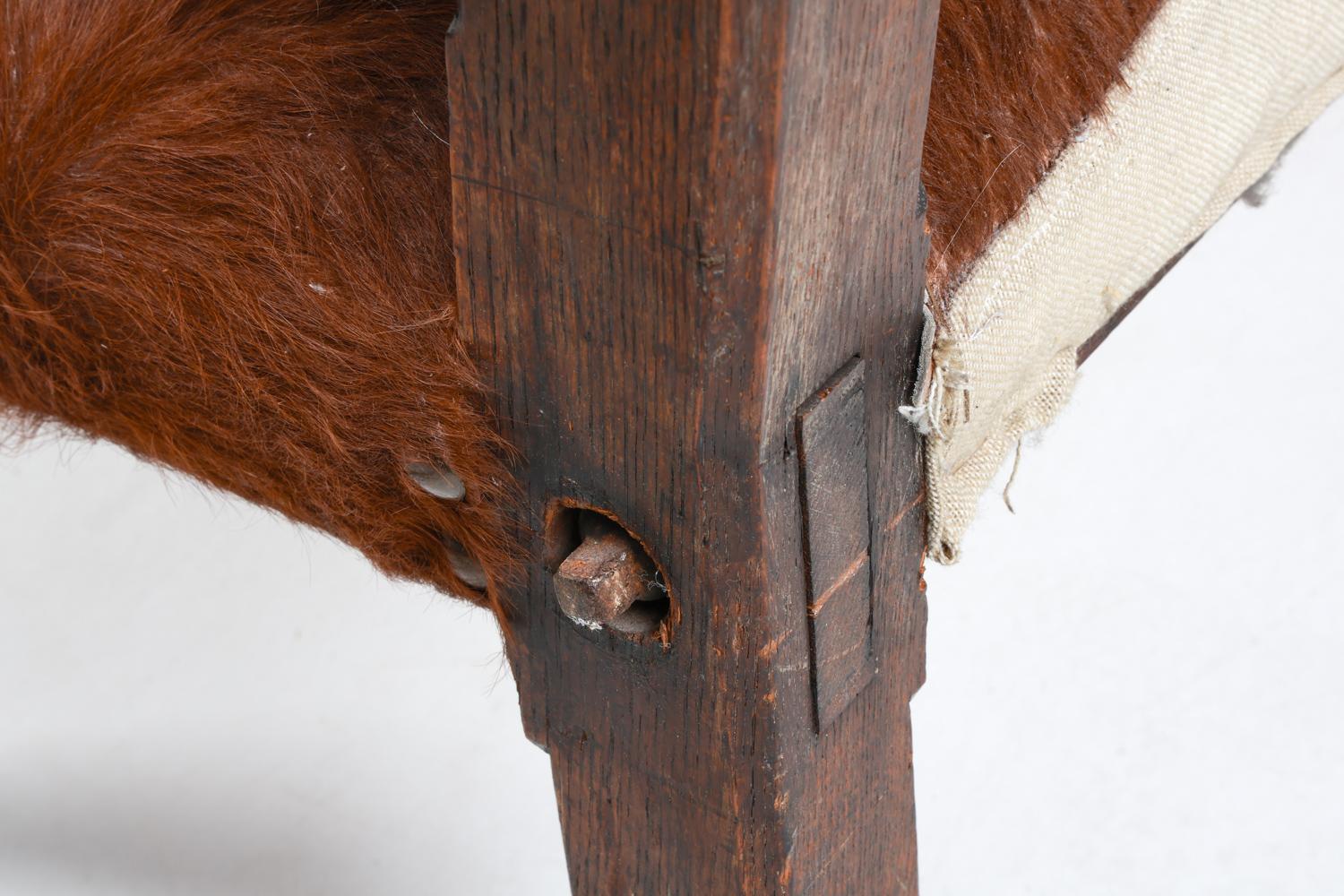 Antique Scandinavian Oak Settle Bench w/ Cowhide, 18th C. For Sale 4