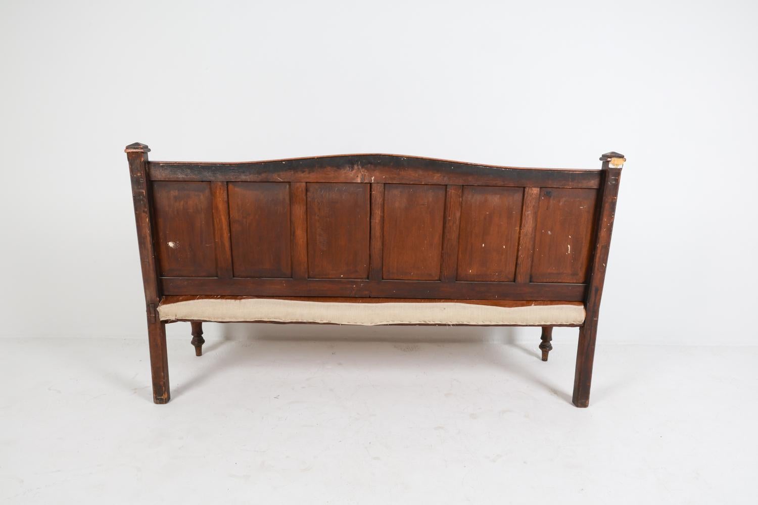 Antique Scandinavian Oak Settle Bench w/ Cowhide, 18th C. For Sale 5