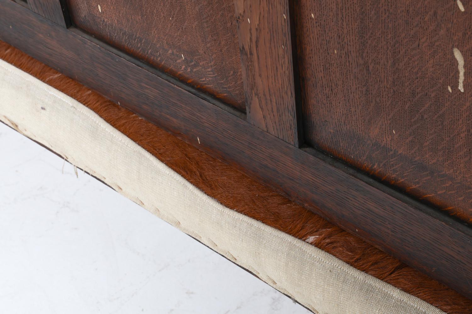 Antique Scandinavian Oak Settle Bench w/ Cowhide, 18th C. For Sale 6