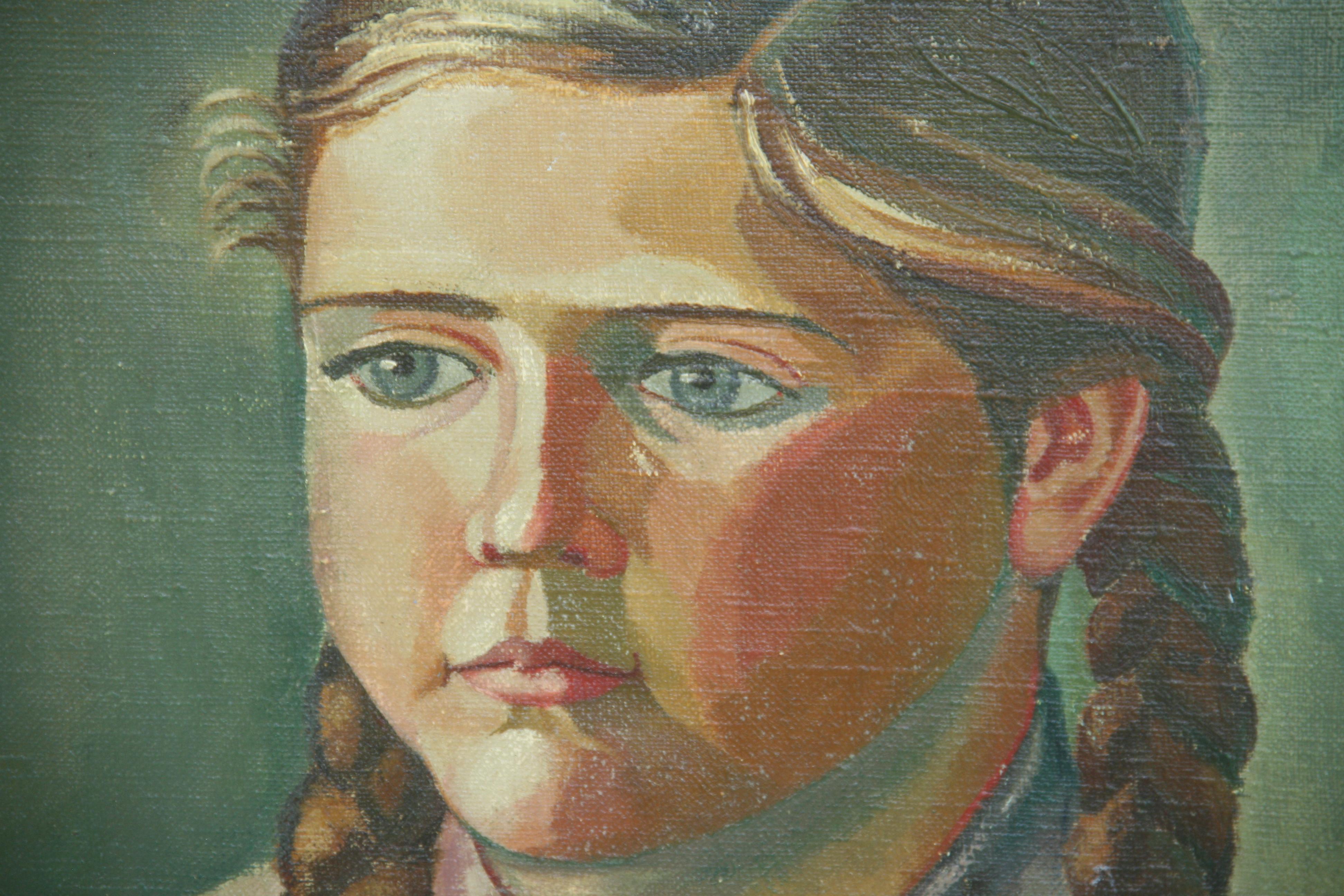 Mid-20th Century Antique Scandinavian  Oil Painting Of A Young Girl by C.Keskulla 1941 For Sale