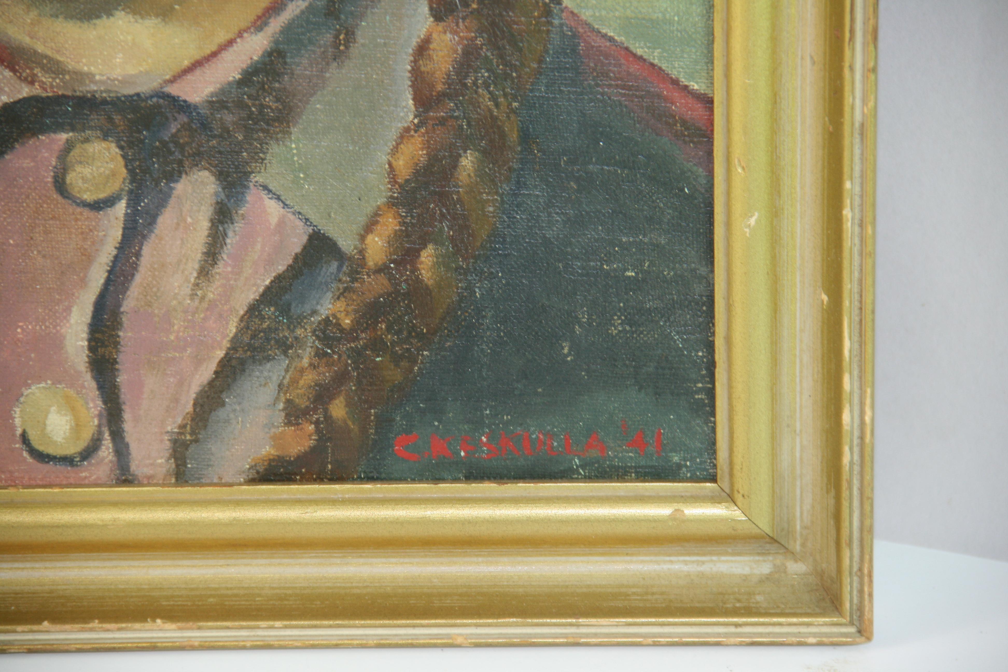 Antique Scandinavian  Oil Painting Of A Young Girl by C.Keskulla 1941 For Sale 2