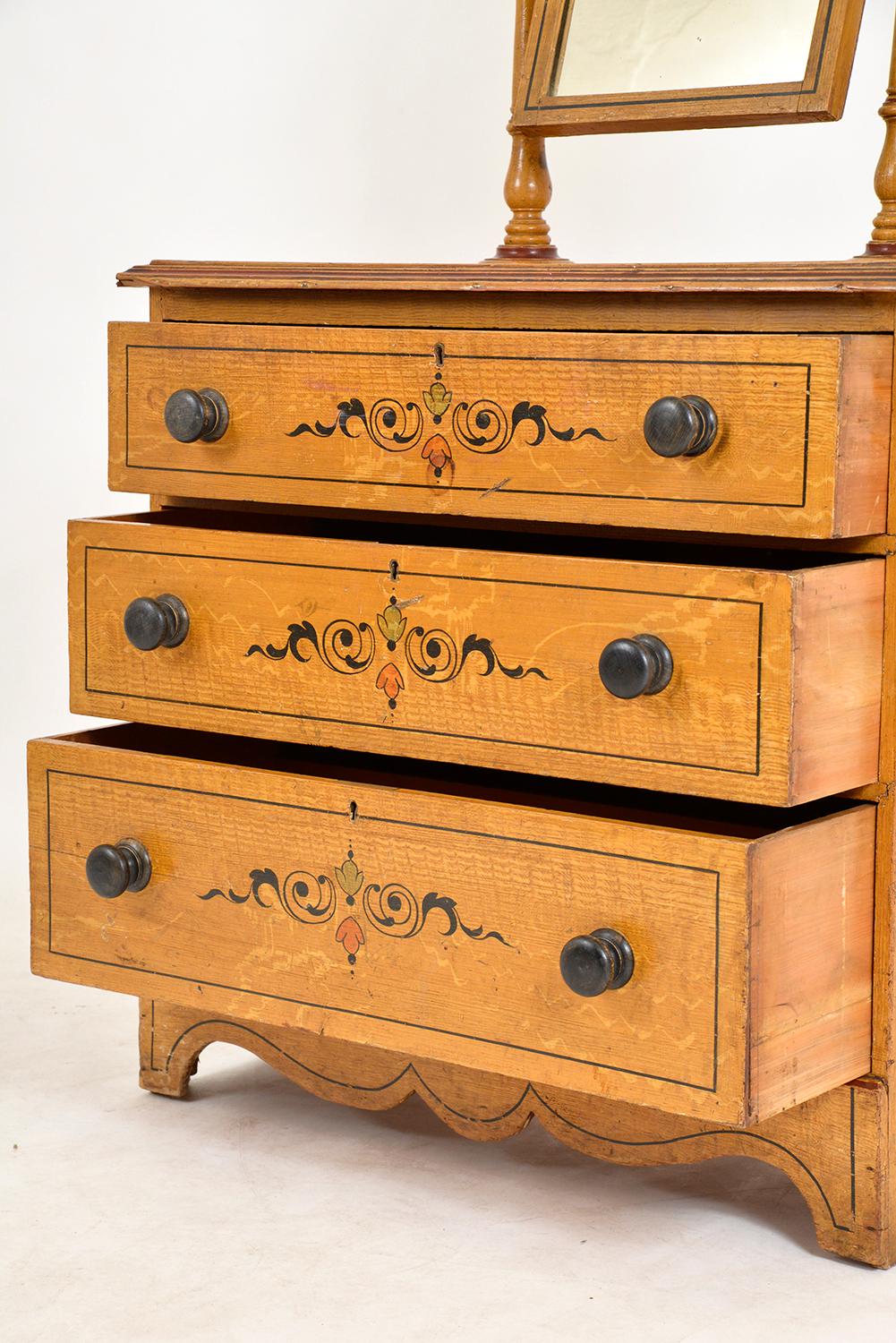 Antique English Painted Chest Of Drawers Dressing Table Scumbled Folk Art  For Sale 5