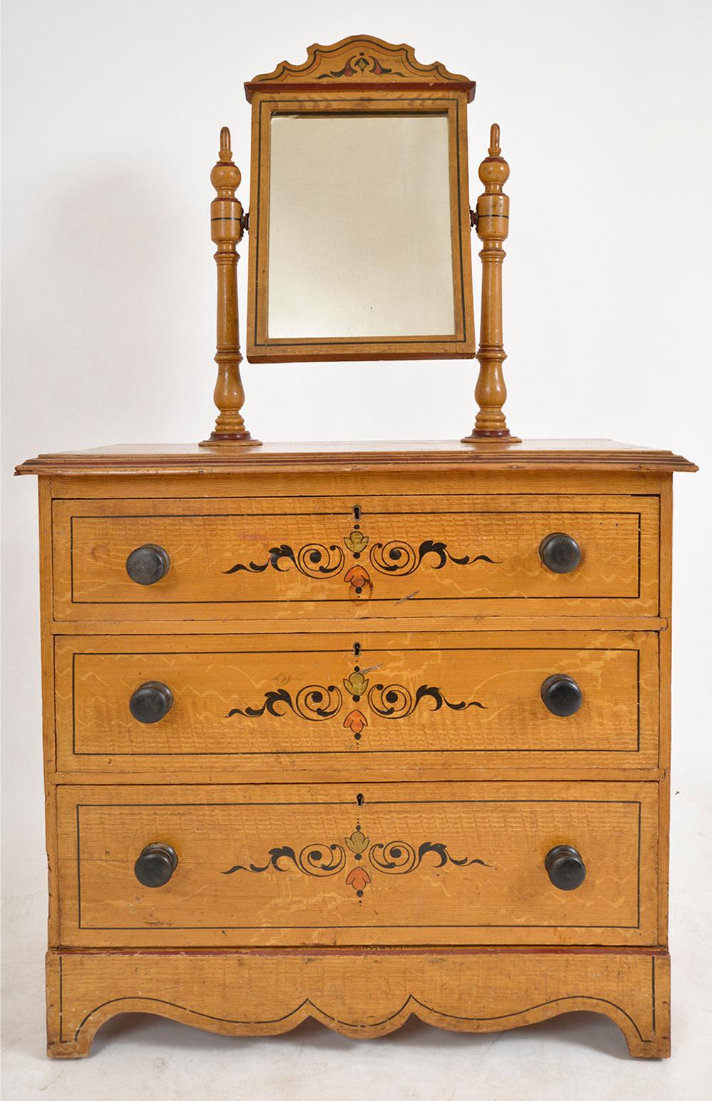 British Antique English Painted Chest Of Drawers Dressing Table Scumbled Folk Art  For Sale