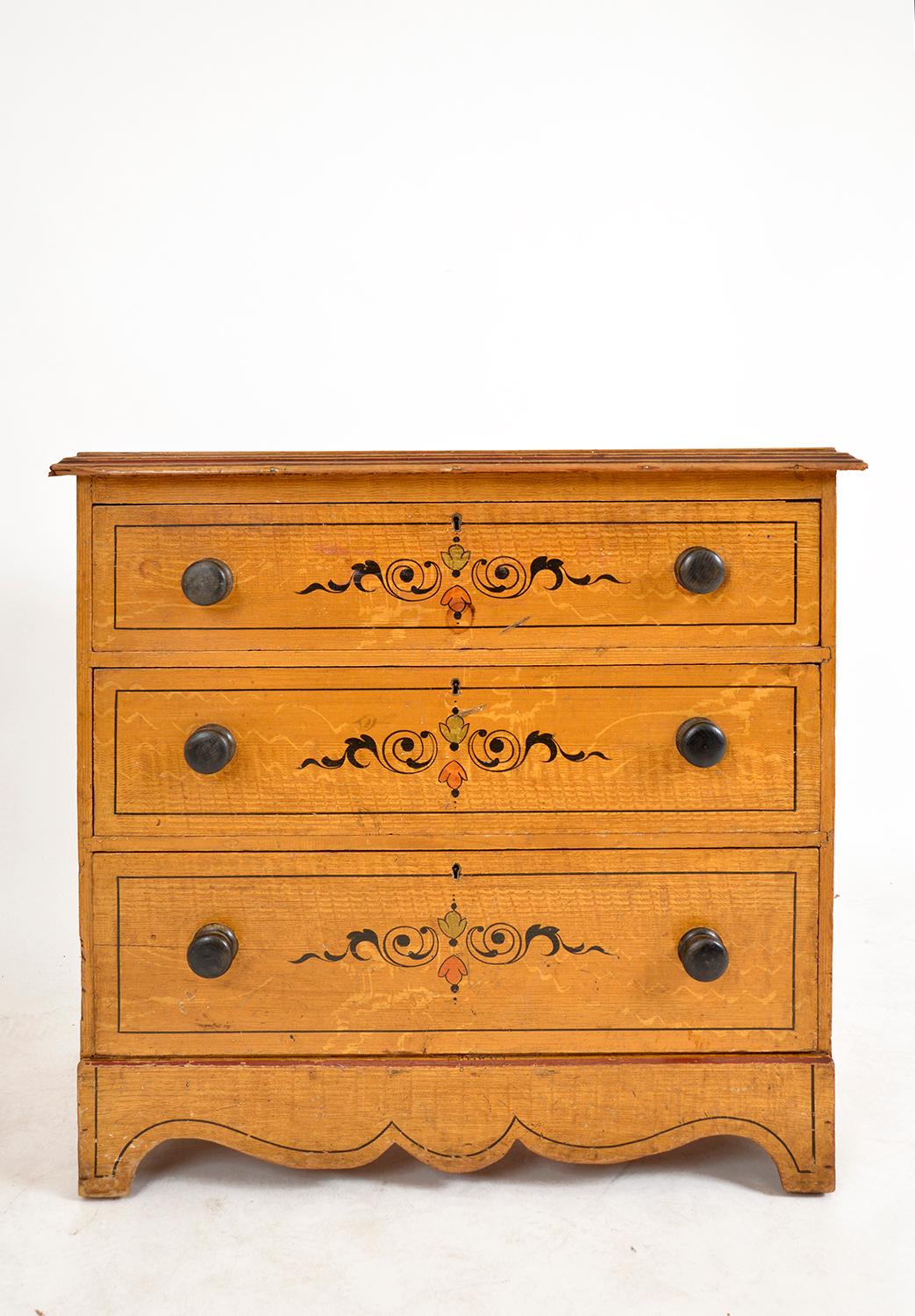 Ebonized Antique English Painted Chest Of Drawers Dressing Table Scumbled Folk Art  For Sale