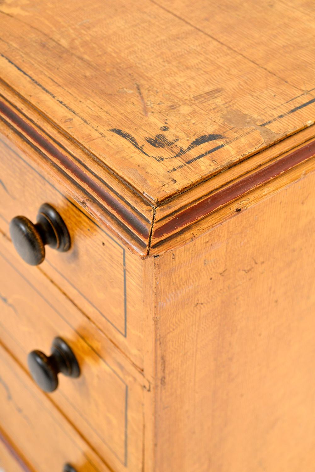 19th Century Antique English Painted Chest Of Drawers Dressing Table Scumbled Folk Art