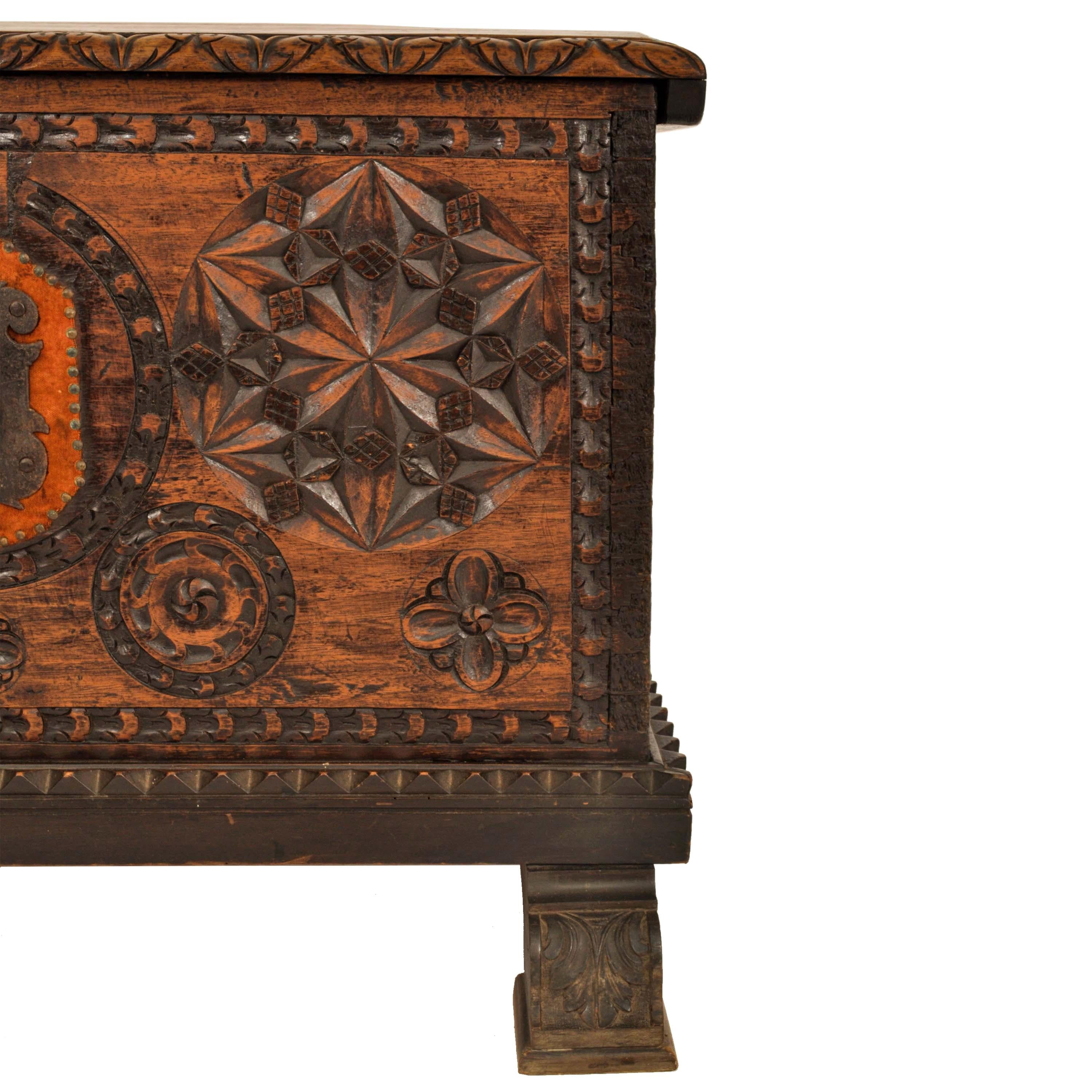Antique Scandinavian Pine Baroque Folk Art Carved Dowry Chest Trunk Coffer 1780 For Sale 11
