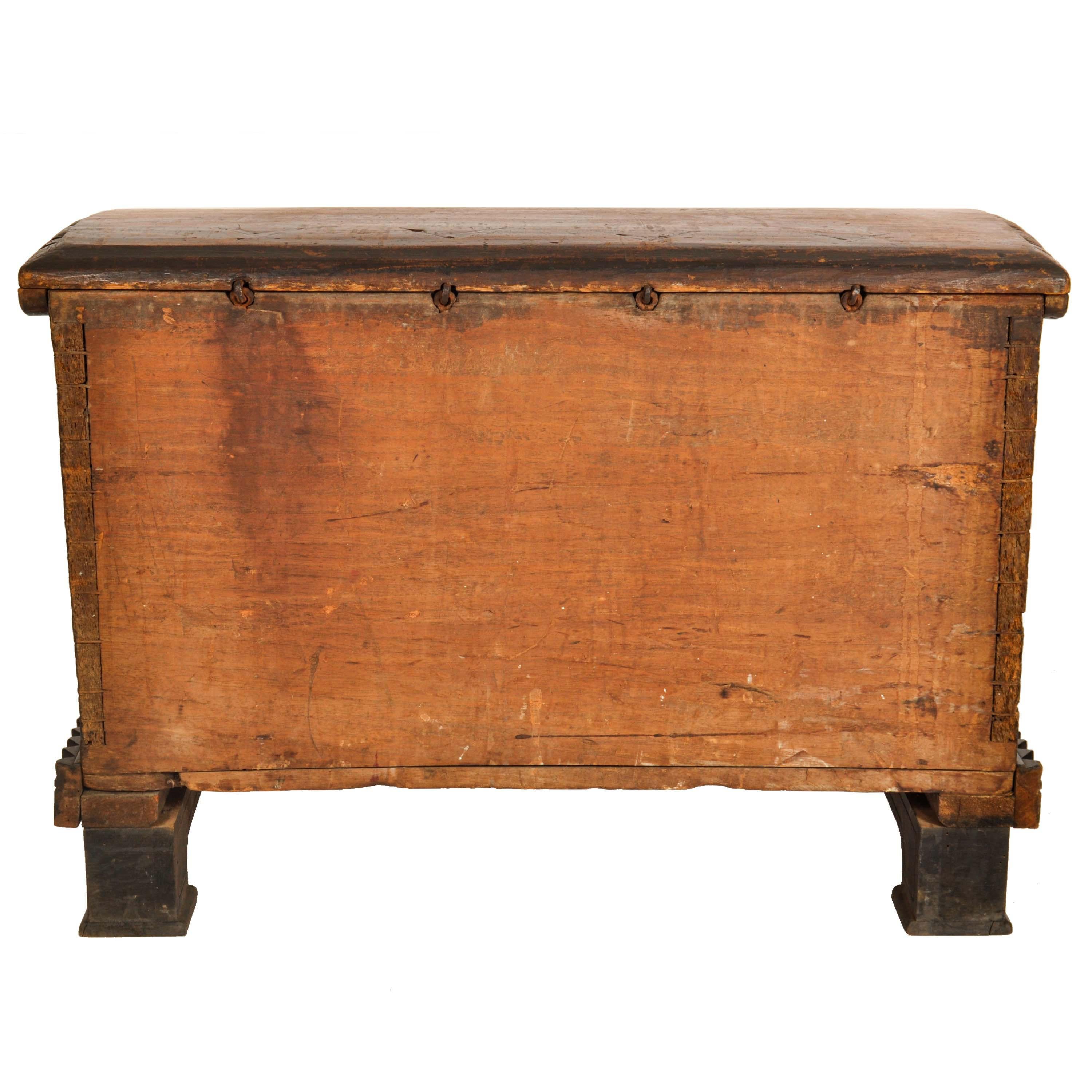 Antique Scandinavian Pine Baroque Folk Art Carved Dowry Chest Trunk Coffer 1780 For Sale 13
