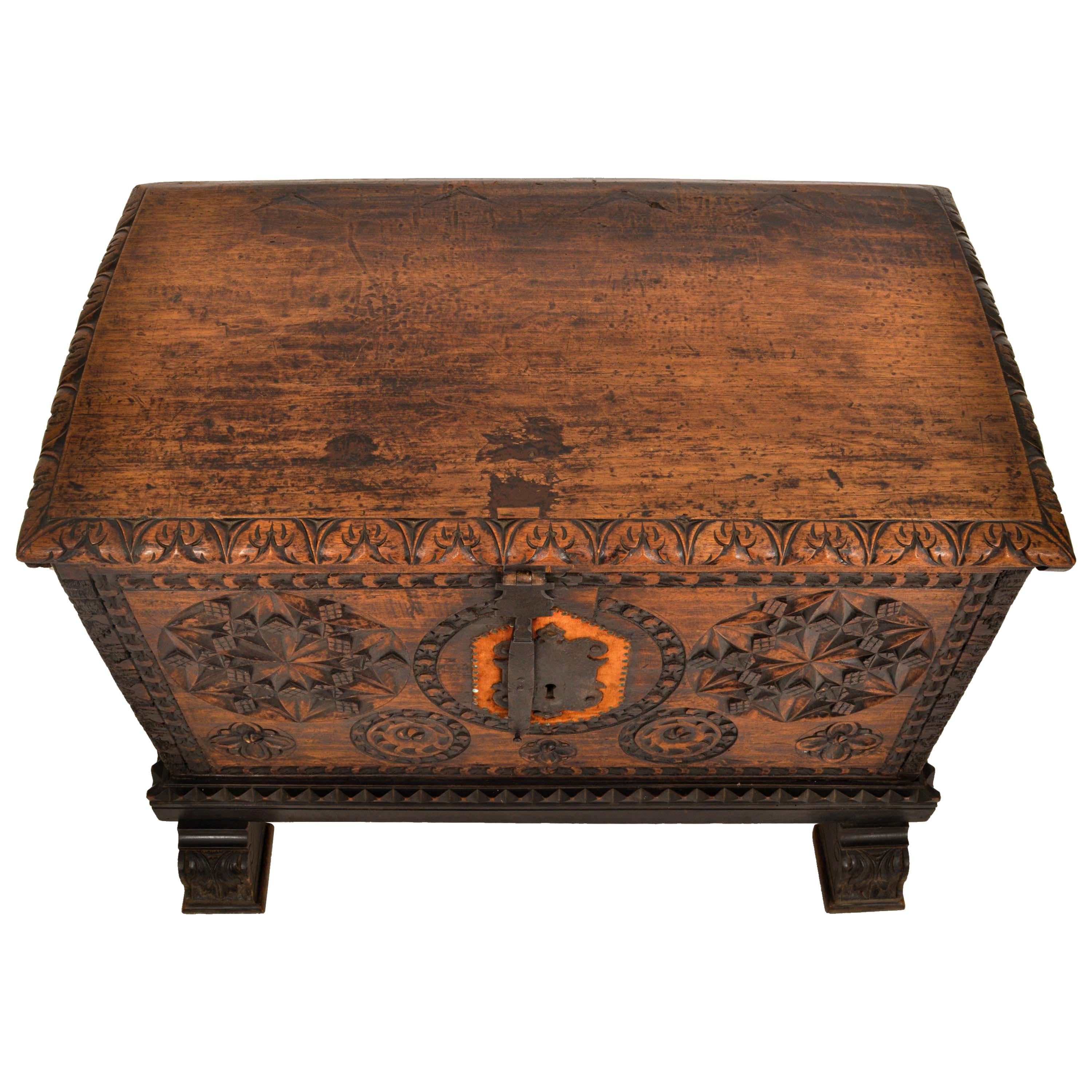 Antique Scandinavian Pine Baroque Folk Art Carved Dowry Chest Trunk Coffer 1780 For Sale 1